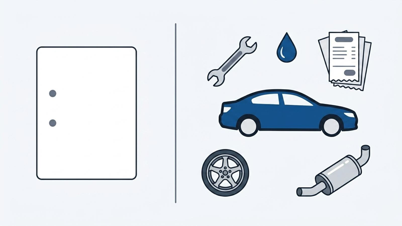 A vehicle-history report shows only a couple of checkmarks while the car's real service history has many more entries behind it
