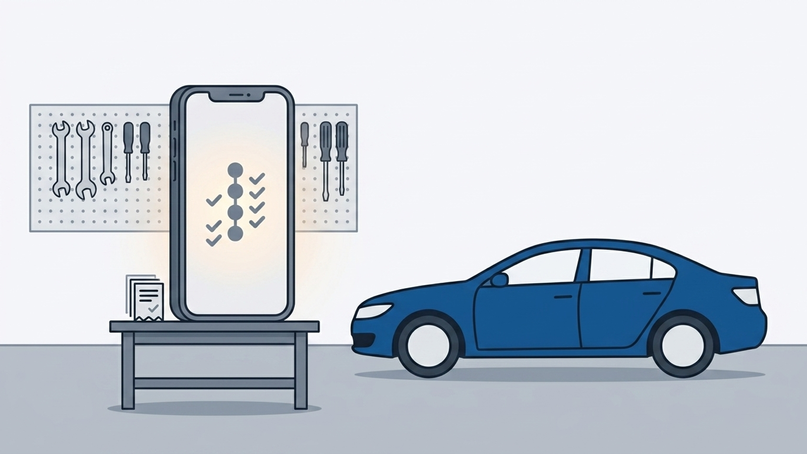 The MyGlovebox app open on a phone, logging a service in the garage